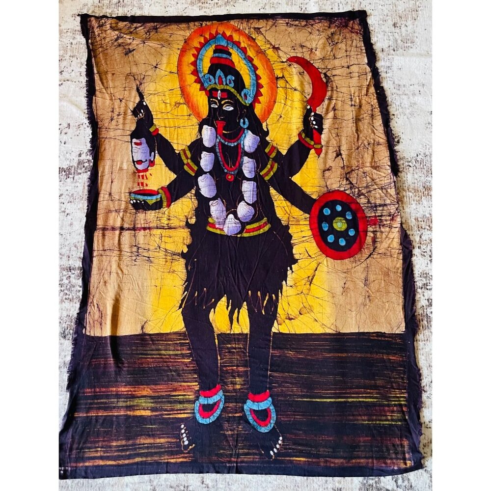 Vintage Black Kali Beyond All Time Kali Hindu Goddess 44" x 30 fabric wall hangi
